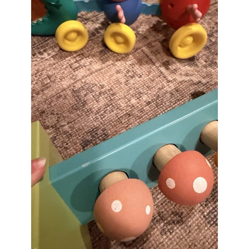 Toddler toy lot- Mentari Wooden mushroom Hammer Toy and Peppa Pig Pull Toy Tomy